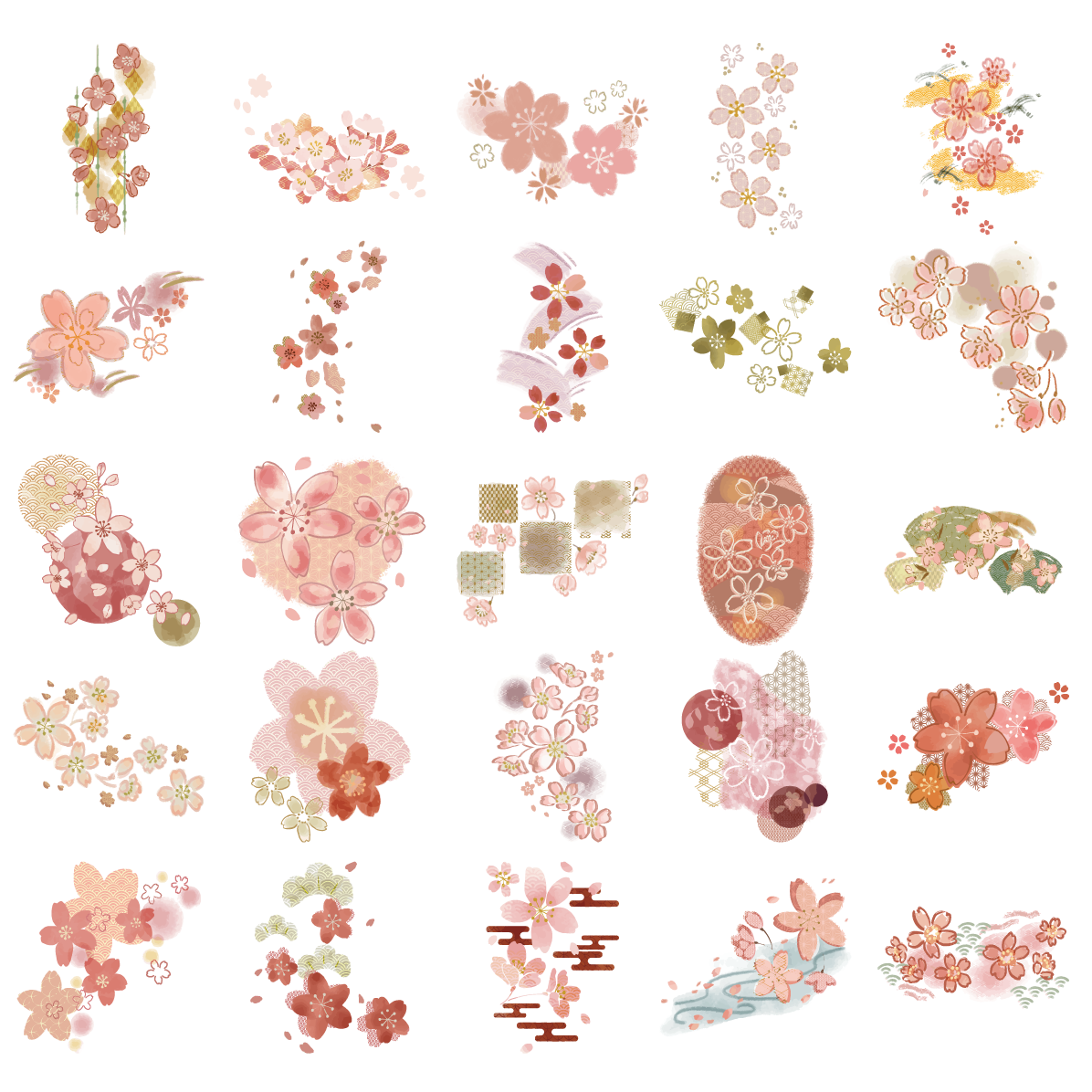 桜 和風 イラスト セット素材集 無料 フリー91608に写真・文字を入れる