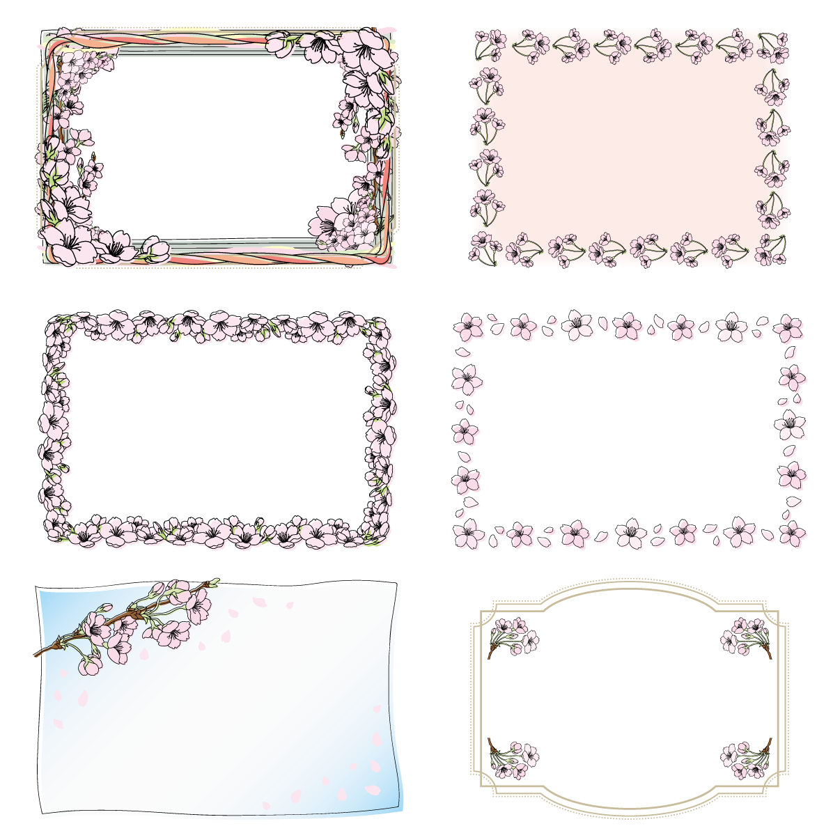 桜 フレーム枠 イラスト 横 セット素材集 無料 フリー91615に写真・文字を入れる