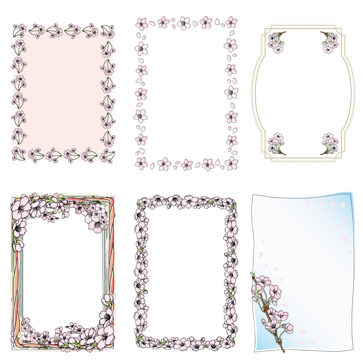 桜 フレーム枠 イラスト 縦 セット素材集 無料 フリー91616に写真・文字を入れる