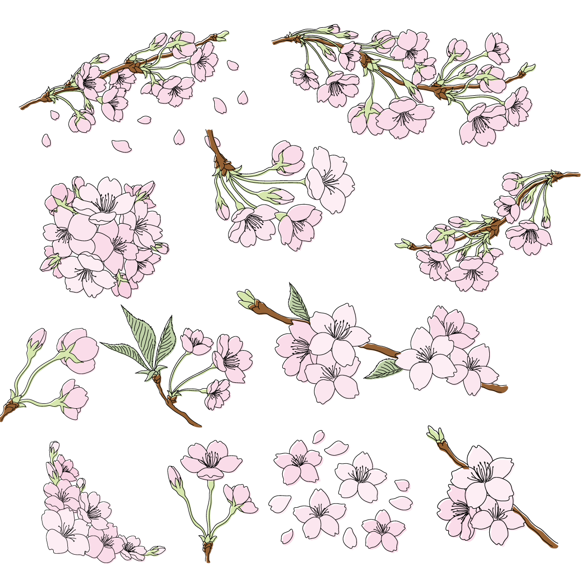 桜 枝 花びら イラスト セット素材集 無料 フリー91617に写真・文字を入れる