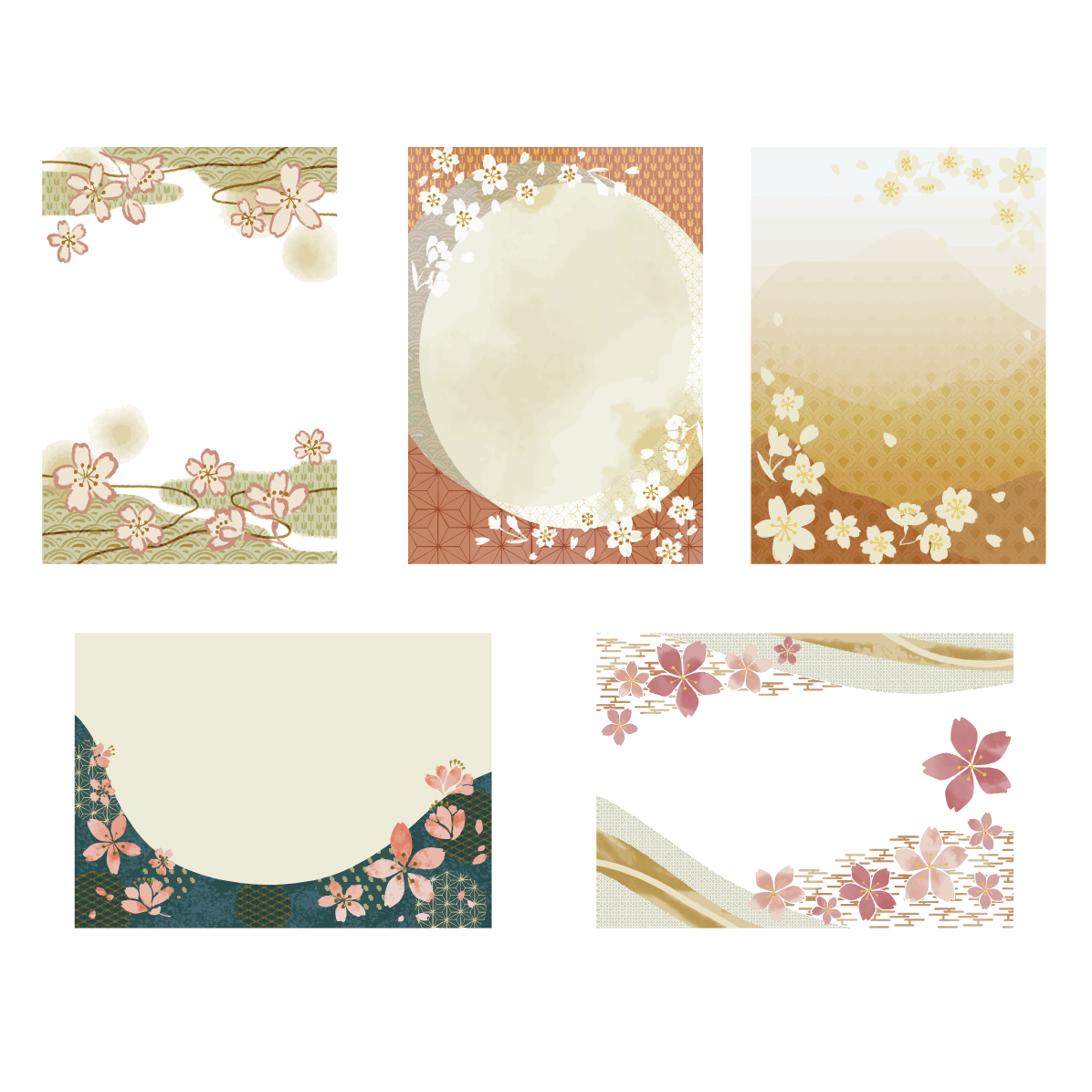 桜 和風 フレーム枠 イラスト セット素材集 無料 フリー91618に写真・文字を入れる