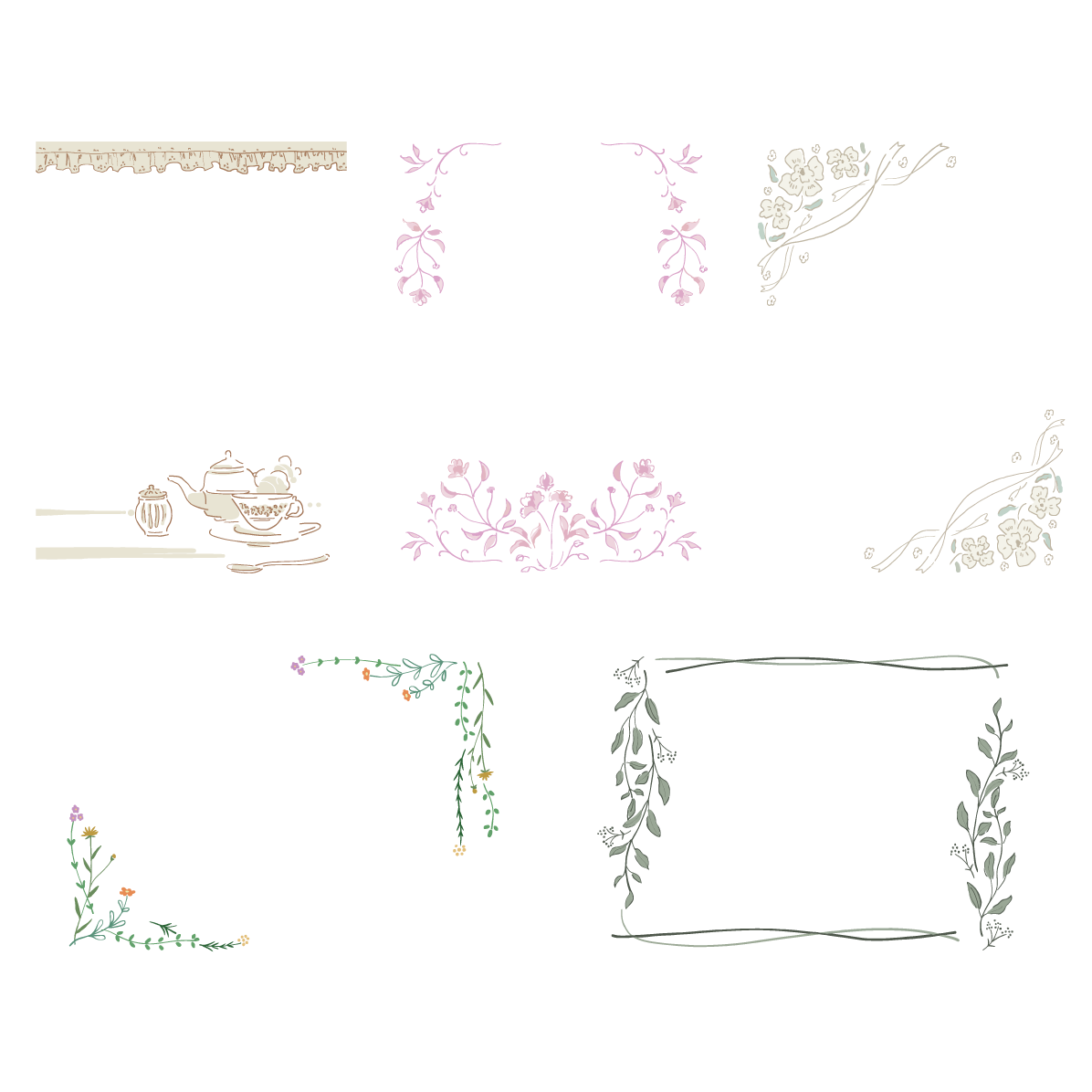 おしゃれ 手書き風 フレーム枠 イラスト セット素材集 無料 フリー91627に写真・文字を入れる