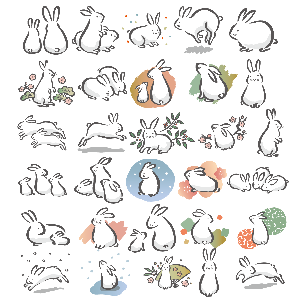 うさぎ 筆書き風 イラスト セット 素材集 無料 フリー91637に写真・文字を入れる