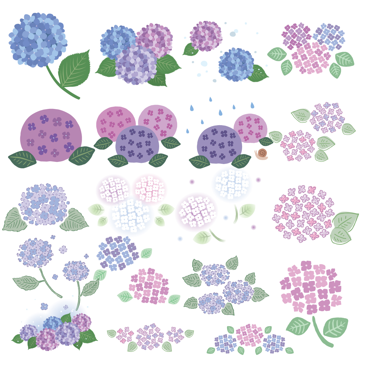紫陽花(アジサイ) 梅雨 イラスト セット 素材集 無料 フリー91640に写真・文字を入れる