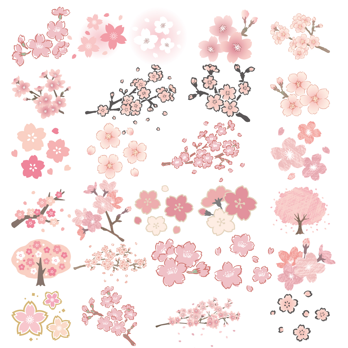 かわいい桜イラスト25種類セット｜春・入学・卒業【無料素材】91642に写真・文字を入れる