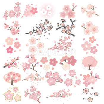 桜 イラスト かわいい セット素材集 花びら 散る 枝 角など 無料 フリー91642