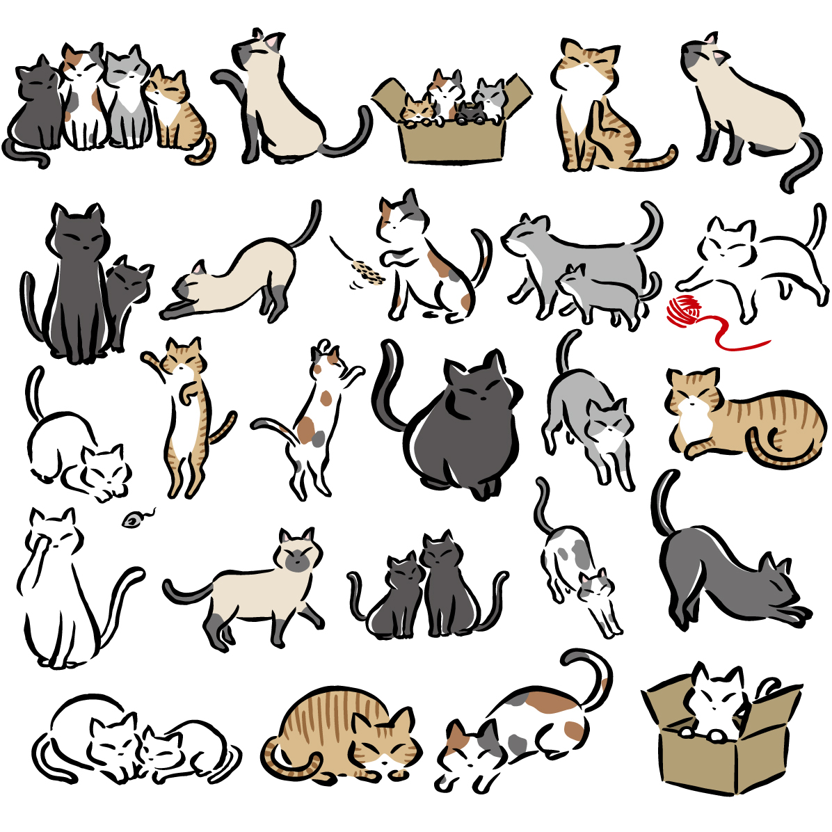 猫 イラスト かわいい おしゃれ セット 筆書き風 素材集 無料 フリー91647に写真・文字を入れる