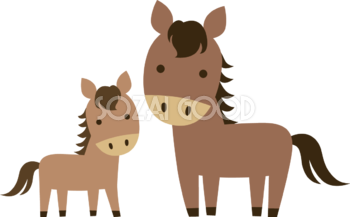 正面を向く親子の馬 かわいい 2026 午年イラスト 無料 フリー91794