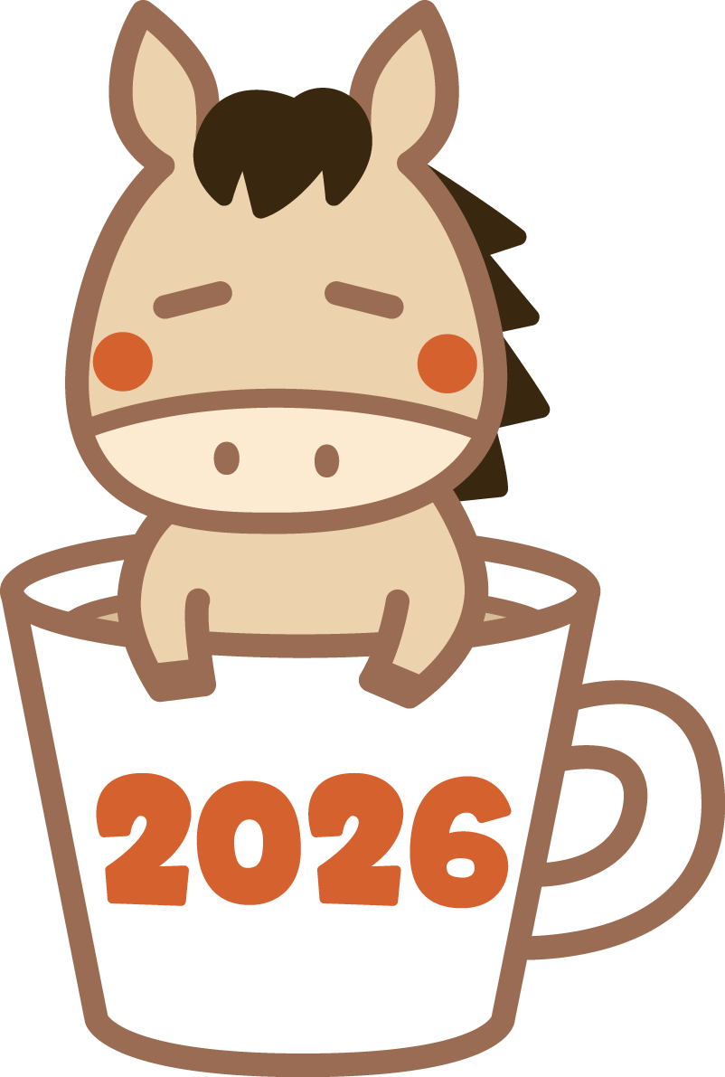 マグカップの中に入った馬 かわいい 2026 午年イラスト 無料 フリー91818に写真・文字を入れる