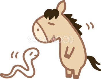 挨拶する馬とへビ かわいい 2026 午年イラスト 無料 フリー91819