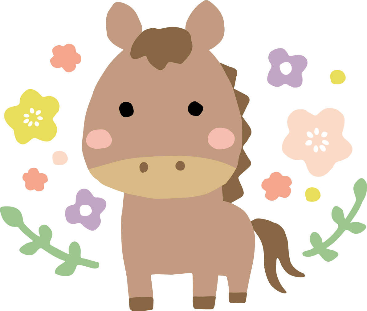 馬の周りにたくさんの花 かわいい 2026 午年イラスト 無料 フリー91831に写真・文字を入れる