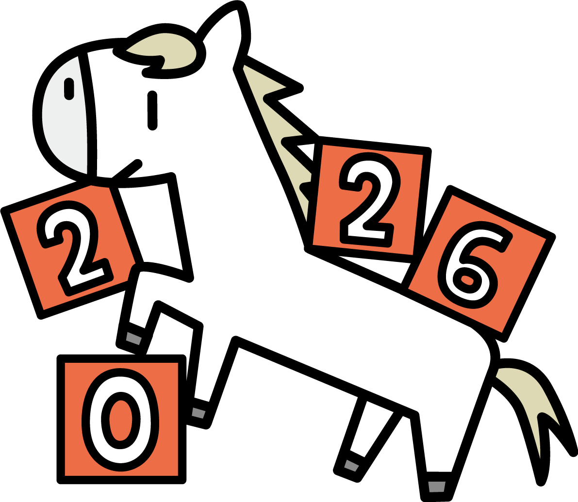 2026の文字が書かれた4つの四角と白馬 かわいい 午年イラスト 無料 フリー91835に写真・文字を入れる