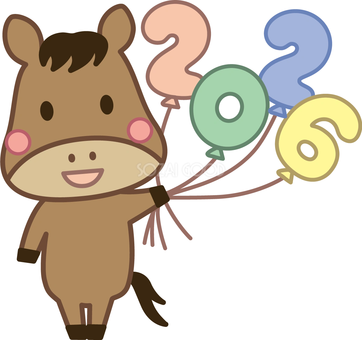 2026の風船を持った馬 かわいい 午年イラスト 無料 フリー91859