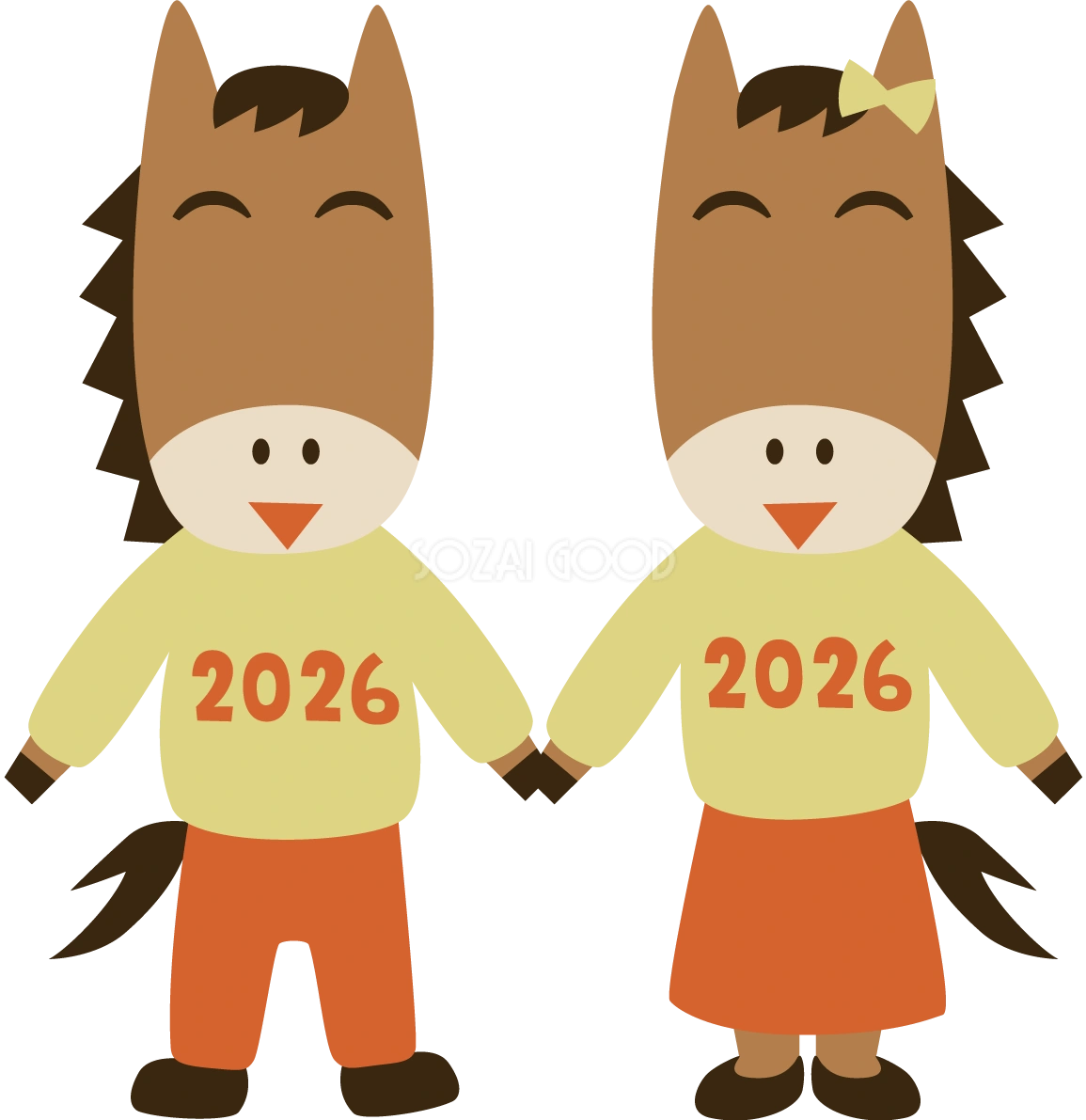 ぺアルックのカップルの馬 かわいい 2026 午年イラスト 無料 フリー91868