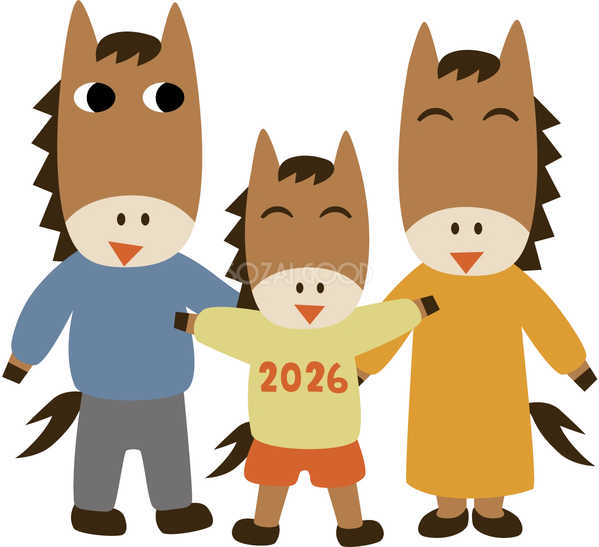 家族の馬 かわいい 2026 午年イラスト 無料 フリー91871