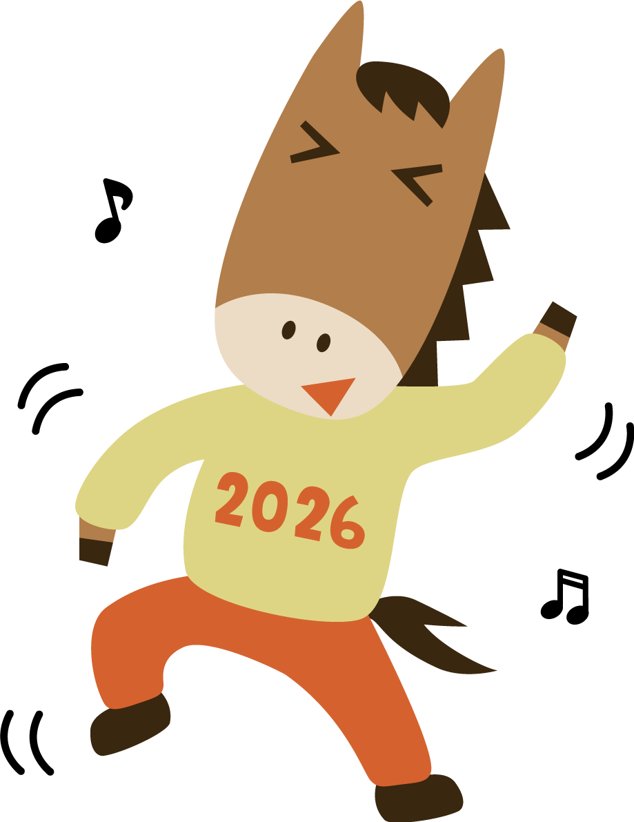 激しく踊る馬 かわいい 2026 午年イラスト 無料 フリー91872に写真・文字を入れる