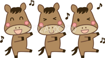 踊る（ダンス）する3頭の馬 かわいい 2026 午年イラスト 無料 フリー91880