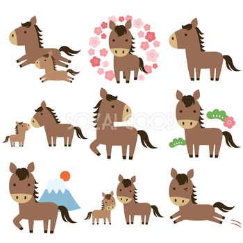 馬 かわいい 2026 午年イラスト セット素材集 無料 フリー91961