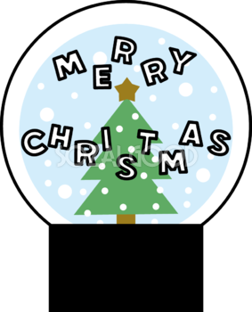 MERRY CHRISTMASのロゴとツリーが入ったスノードーム かわいい  文字 クリスマス イラスト 無料 フリー91971