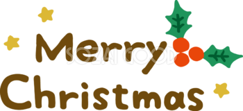 Merry Christmasのロゴと柊 かわいい  文字 クリスマス イラスト 無料 フリー91973