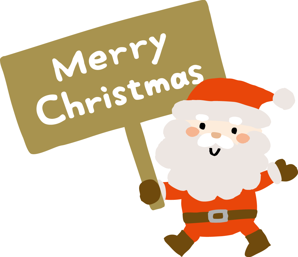 Merry Christmasの看板を持つサンタクロース かわいい ロゴ 文字 クリスマス イラスト 無料 フリー91976に写真・文字を入れる