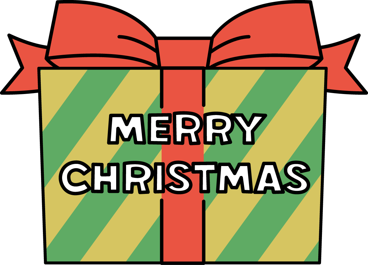 プレゼントの箱とMERRY CHRISTMASのロゴ かわいい 文字 クリスマス イラスト 無料 フリー91982に写真・文字を入れる