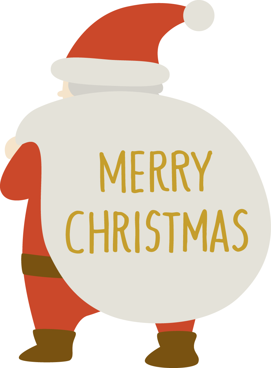 後ろ姿のサンタクロースが持つ袋にMERRY CHRISTMASのロゴ 文字 クリスマス イラスト 無料 フリー91983に写真・文字を入れる