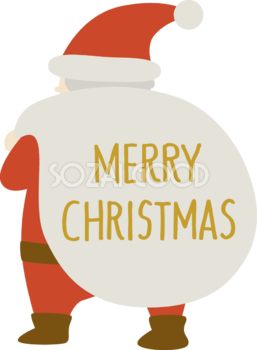 後ろ姿のサンタクロースが持つ袋にMERRY CHRISTMASのロゴ 文字 クリスマス イラスト 無料 フリー91983