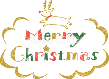 Merry Christmasのロゴとトナカイ かわいい 文字 クリスマス イラスト 無料 フリー91994