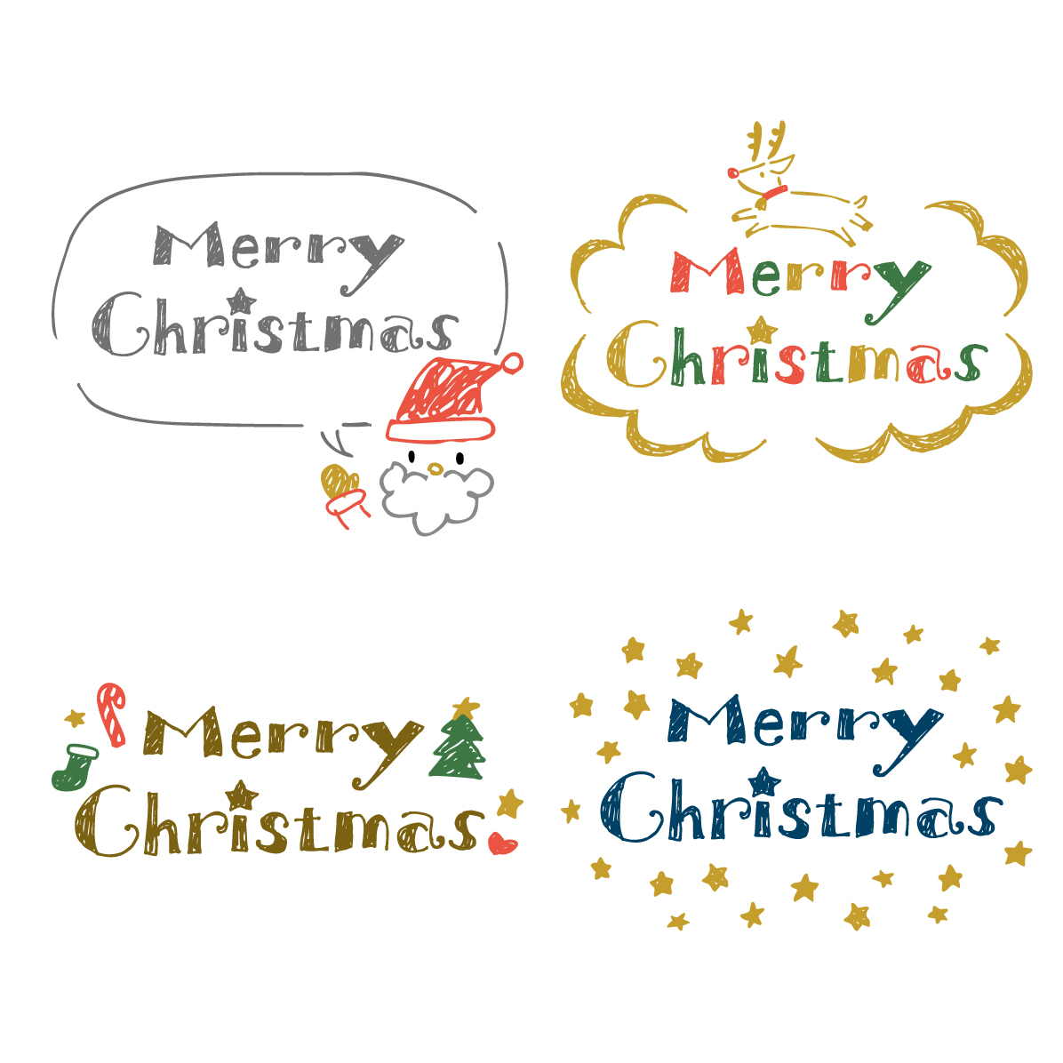 おしゃれ Merry Christmas（メリークリスマス） 文字 ロゴ サンタクロース セット素材集 無料 フリー91996に写真・文字を入れる