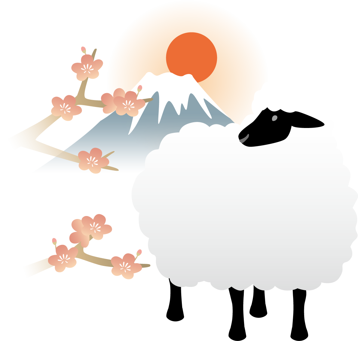 黒い羊と富士山と梅の枝 かっこいい 2027 未年イラスト 無料 フリー92005に写真・文字を入れる