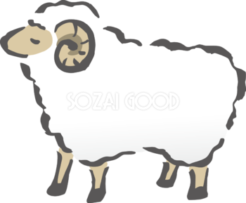 横向きの角のある羊 筆書き風 2027 未年イラスト 無料 フリー92024