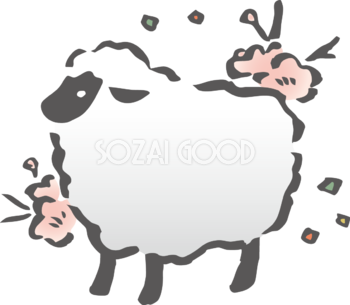 梅の枝と黒い羊 筆書き風 2027 未年イラスト 無料 フリー92037