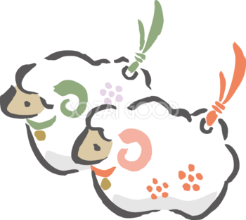 羊のよりそい土鈴 筆書き風 2027 未年イラスト 無料 フリー92043