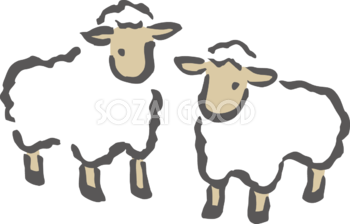 2匹の仔羊 筆書き風 2027 未年イラスト 無料 フリー92047