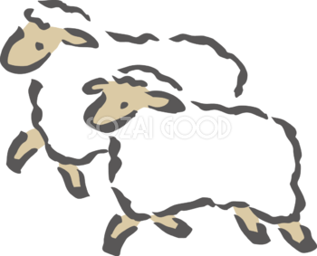 並んで走る2匹の仔羊 筆書き風 2027 未年イラスト 無料 フリー92064