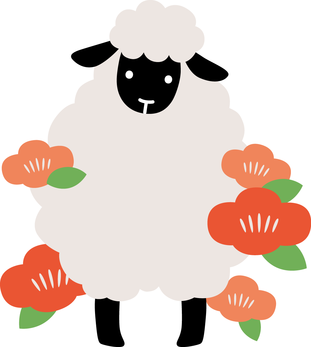椿と黒い正面姿の羊 かわいい 2027 未年イラスト 無料 フリー92092に写真・文字を入れる