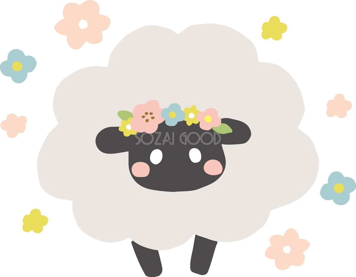 花冠を被った黒い羊 かわいい 2027 未年イラスト 無料 フリー92112