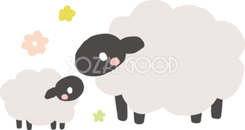 見つめ合う親子の黒い羊と花 かわいい 2027 未年イラスト 無料 フリー92113