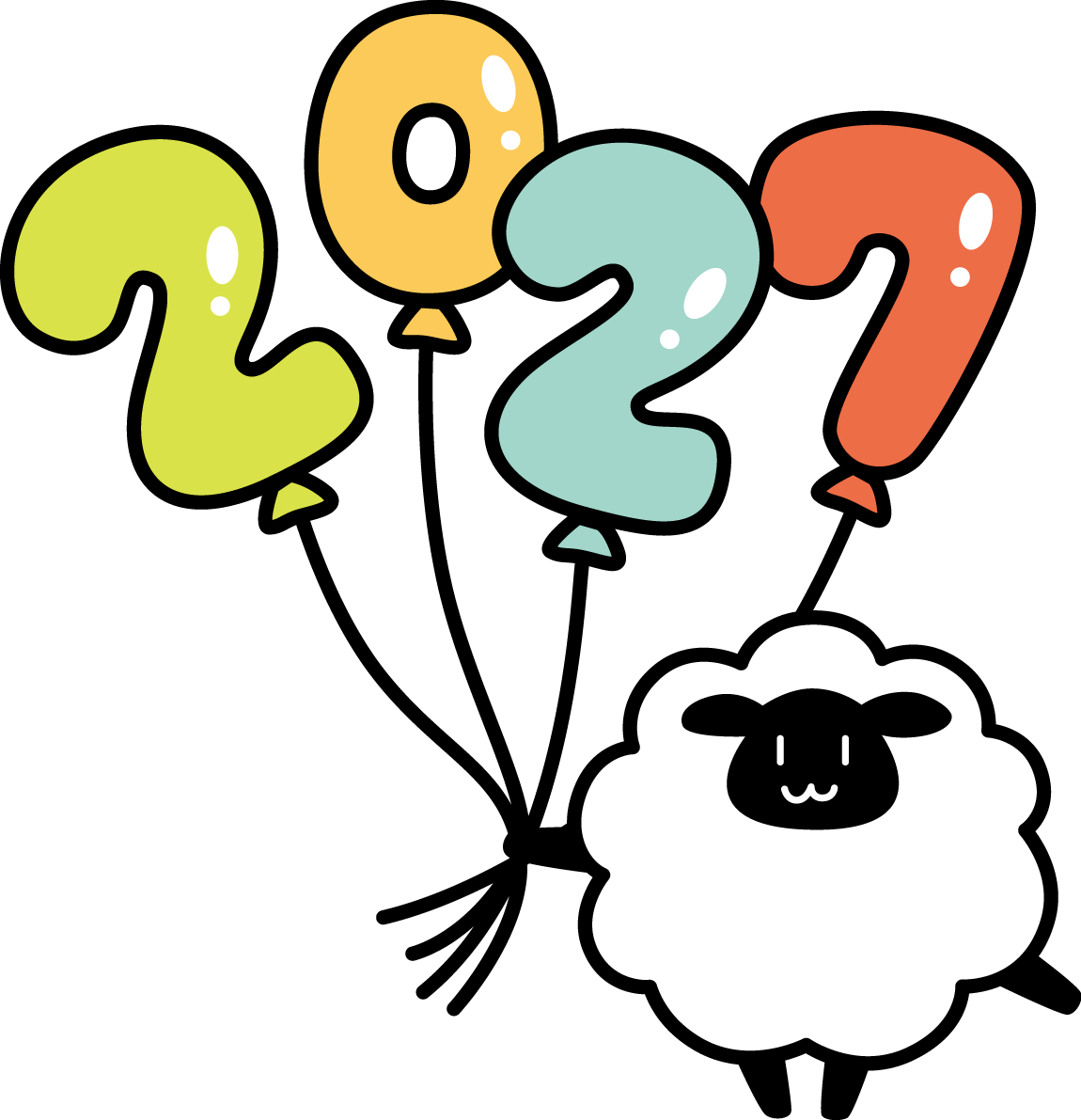 2027のロゴ・文字の風船を持つ黒い羊 かわいい 未年イラスト 無料 フリー92125に写真・文字を入れる