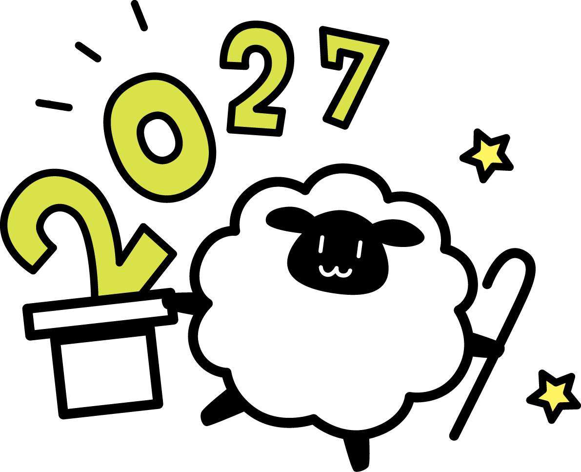 マジックで2027の文字・ロゴを出す黒い羊 かわいい 未年イラスト 無料 フリー92133に写真・文字を入れる