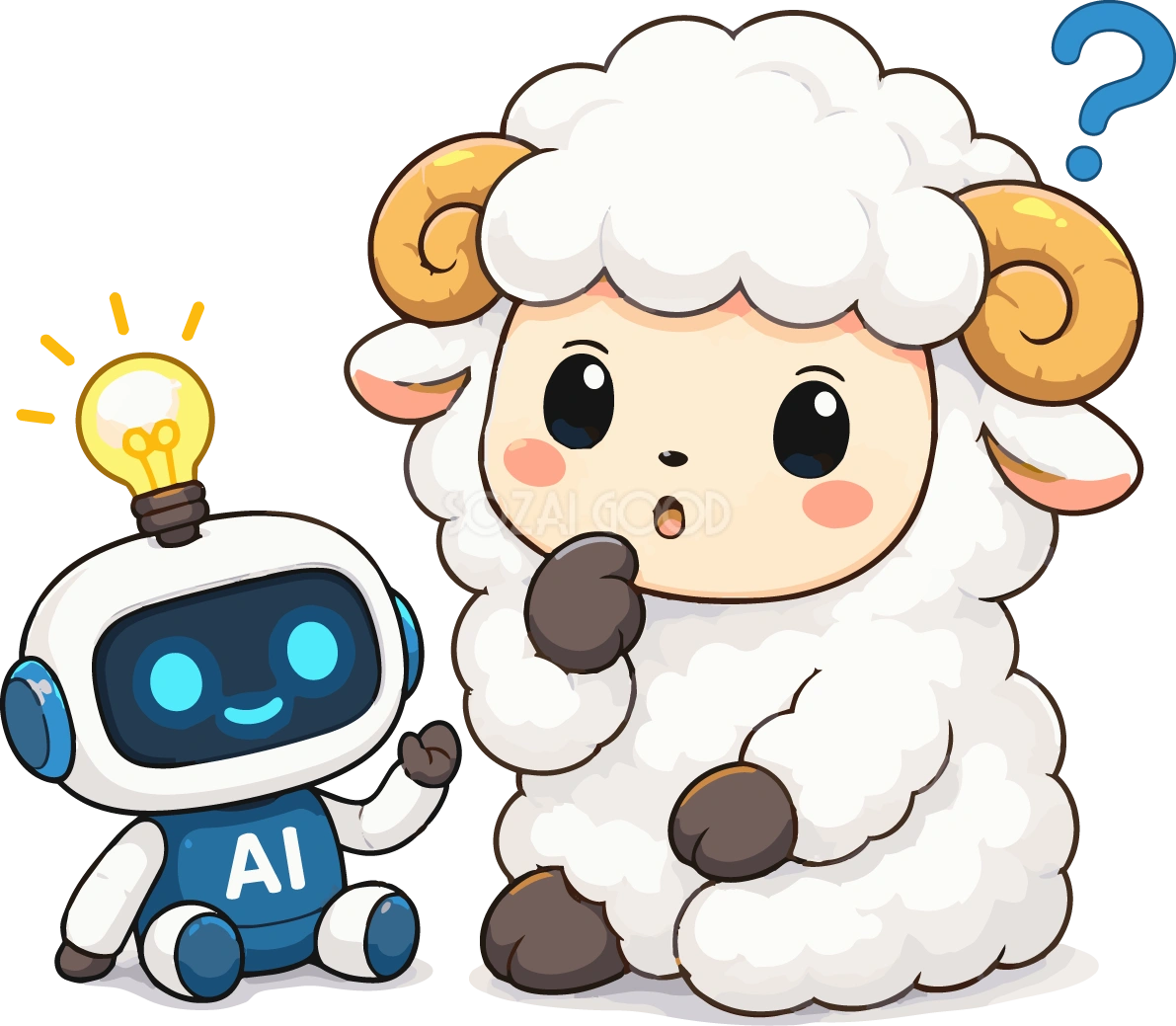 AIに相談する考える羊のかわいいイラスト無料 フリー92169