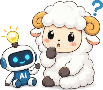 AIに相談する考える羊のかわいいイラスト無料 フリー92169