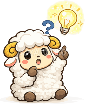 ひらめく 考える羊のかわいいイラスト無料 フリー92172