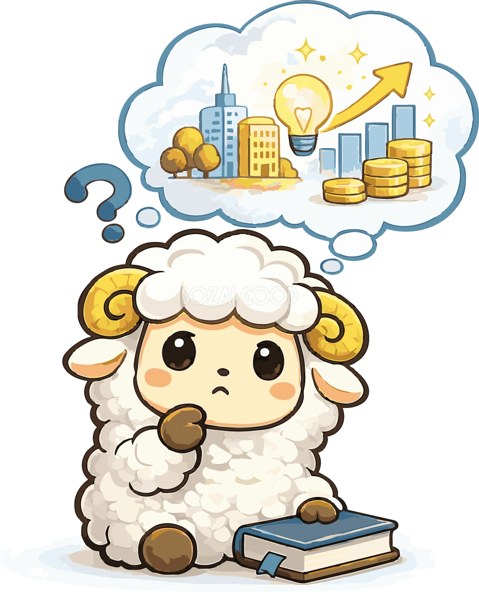 将来について考える羊のかわいいイラスト無料 フリー92173