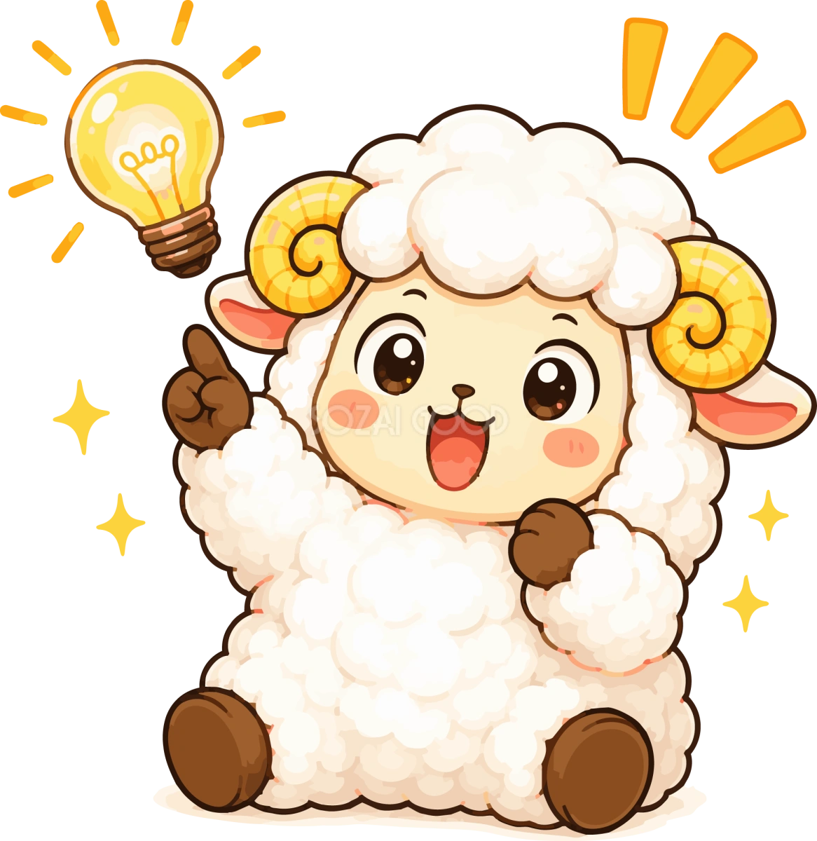 ひらめいて解決する羊のかわいいイラスト無料 フリー92182