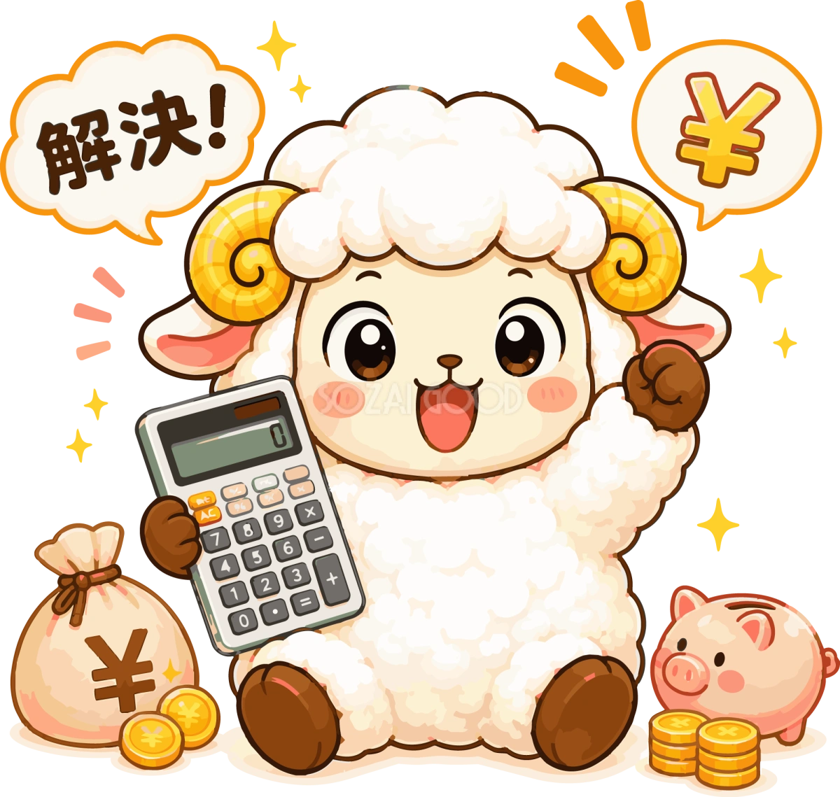 お金の悩みを解決した羊のかわいいイラスト無料 フリー92189