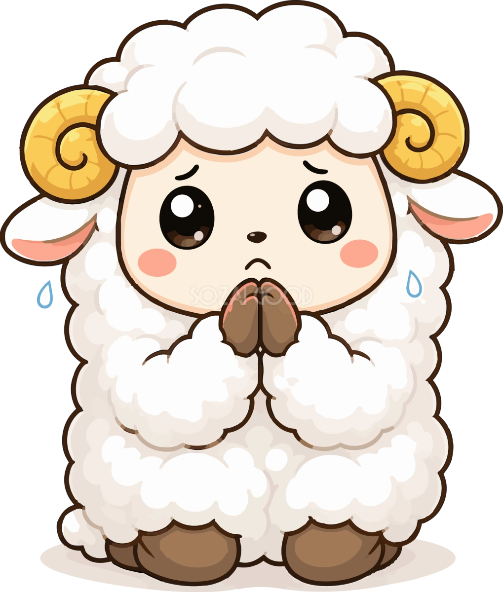 お願いする羊のイラスト(かわいい羊キャラクター)無料 フリー92191