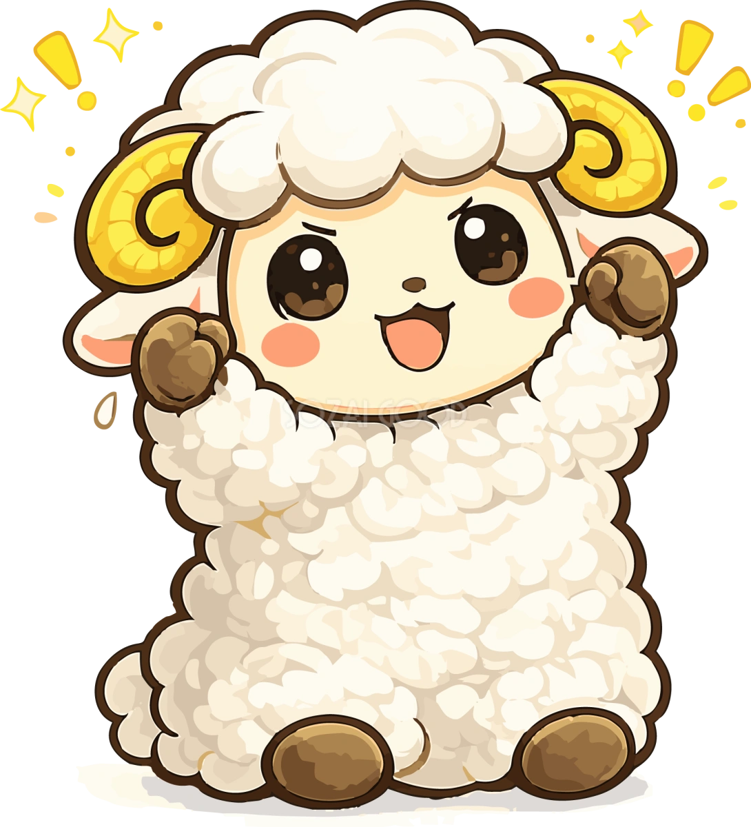 ガッツポーズする羊のイラスト(かわいい羊キャラクター)無料 フリー92192