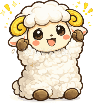 ガッツポーズする羊のイラスト（かわいい羊キャラクター）無料 フリー92192